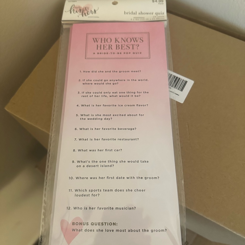 Bridal shower quizzes